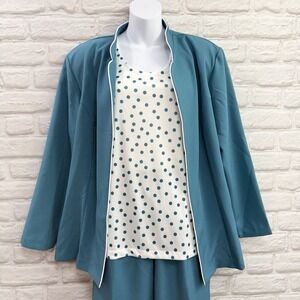 Vtg Salon Studio Woman's XL Spring Easter 3Pc Jacket Set Teal Polkadot Trendy